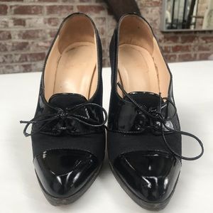 Louboutin black patent and fabric heels